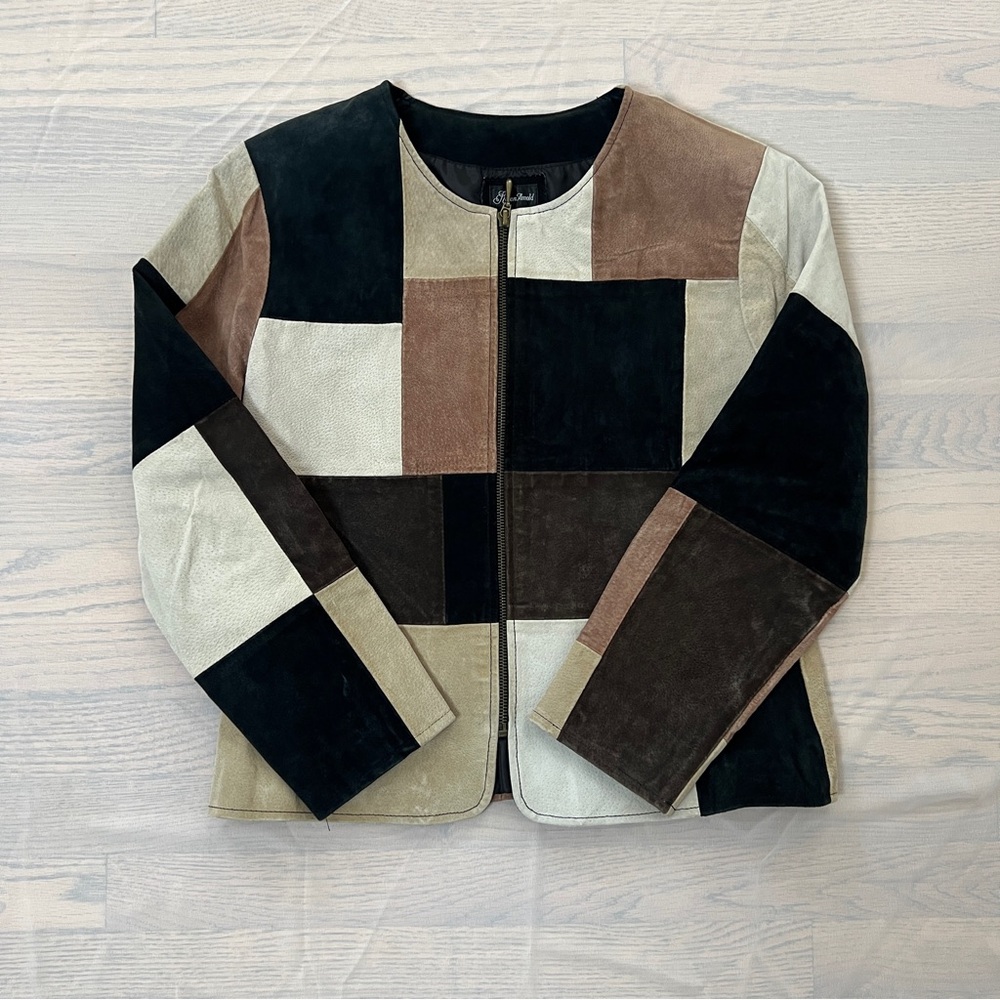 90s Neutral Leather Patchwork Jacket - image 1